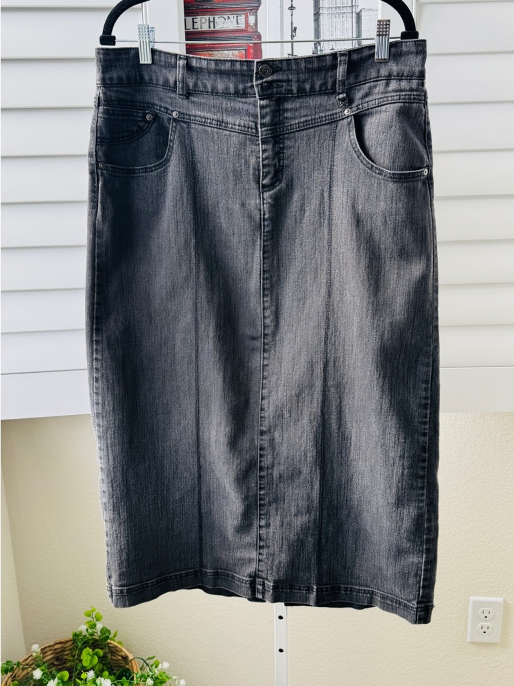 Style & Co. Tummy Control. Size 12. Black Denim Midi Pencil Skirt